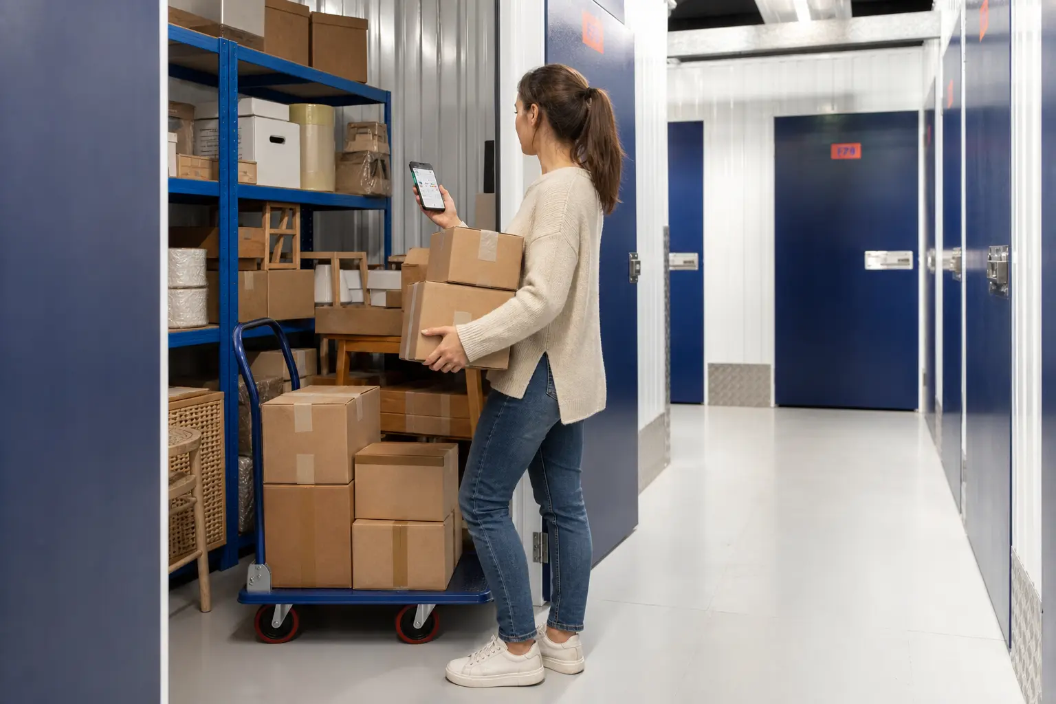 woman filling up her self storage unit